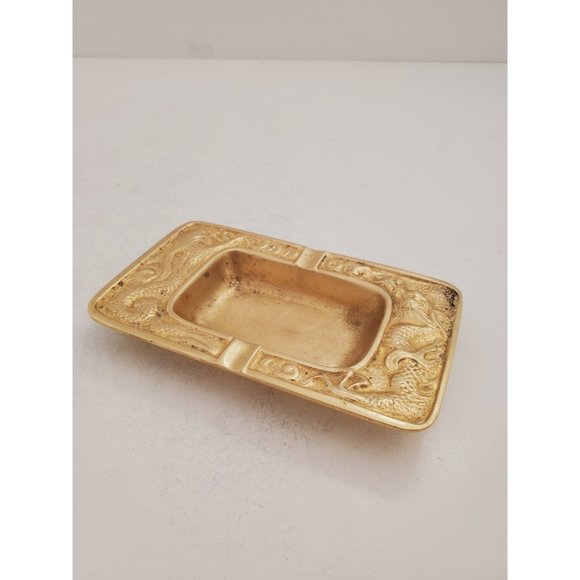 Tray / Plate / Dish / Ashtray || Vintage solid brass || Dragon picture - Picture 8 of 10